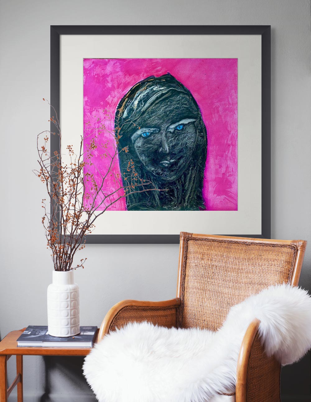 The Girl with the Blue Eyes - Size: 59 x 61 cm, Medium: Oil on Fabriano