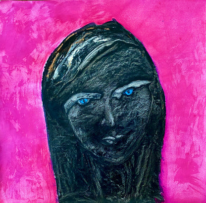The Girl with the Blue Eyes - Size: 59 x 61 cm, Medium: Oil on Fabriano